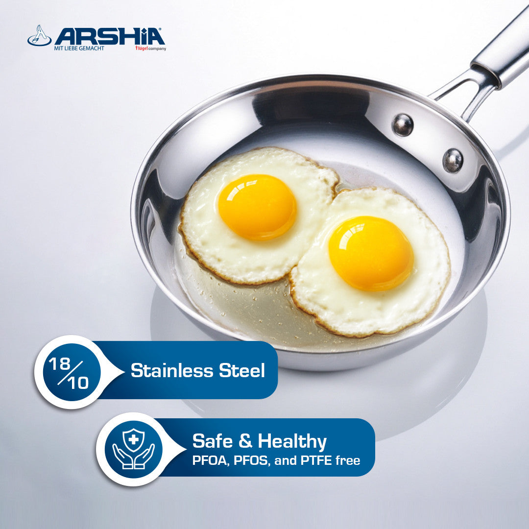 Arshia 22cm Tri-Ply Stainless Steel Frying Pan with Aluminum Core