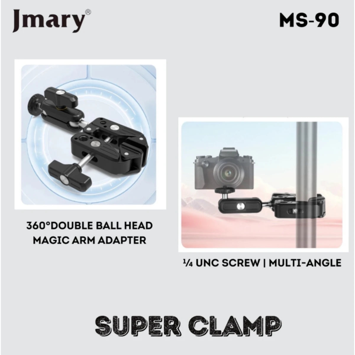 JMARY MS-90 Aluminum Clamp for Camera & Phone – Black