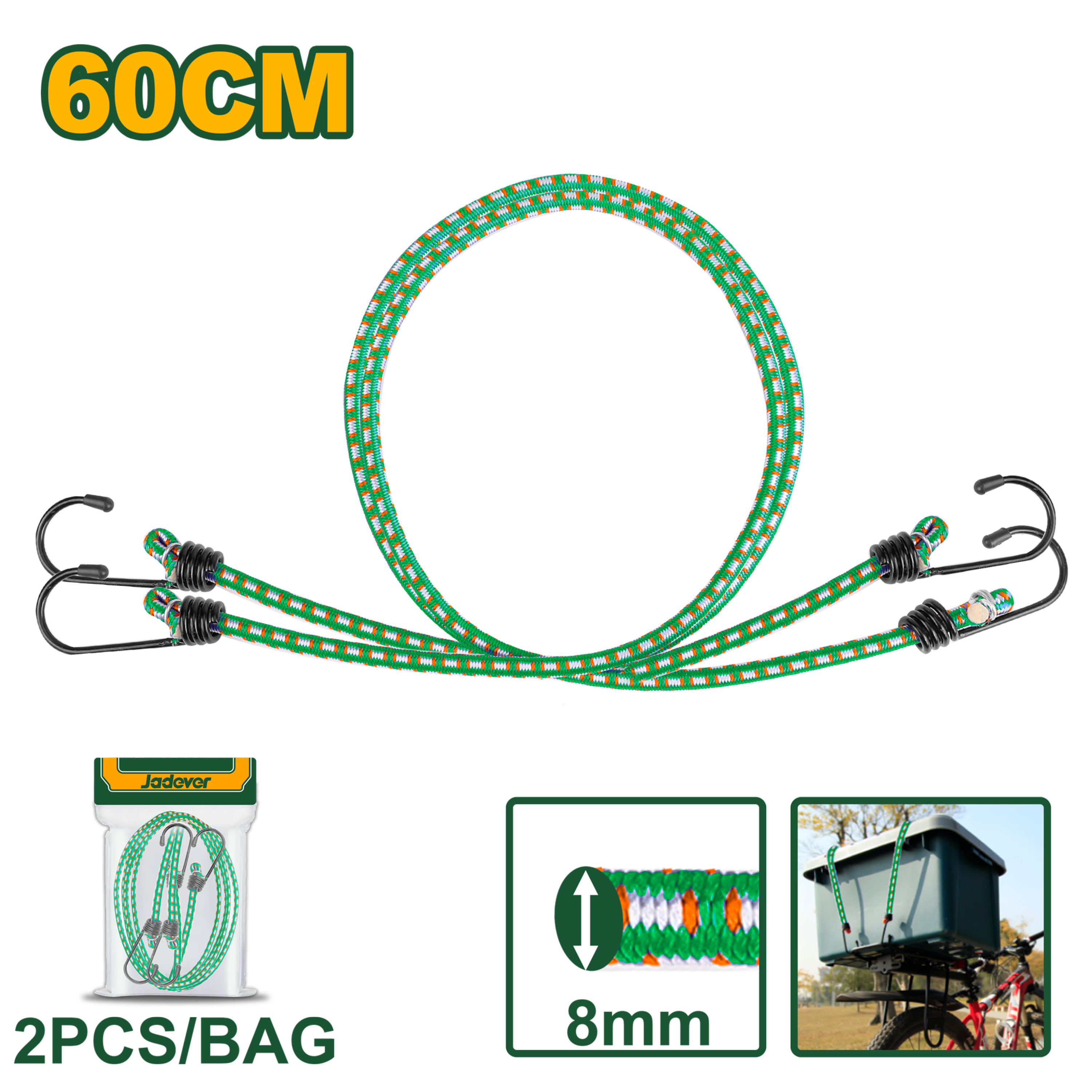Jadever Bungee Cord 60cm 2 Pack Strong & Flexible Tie Down