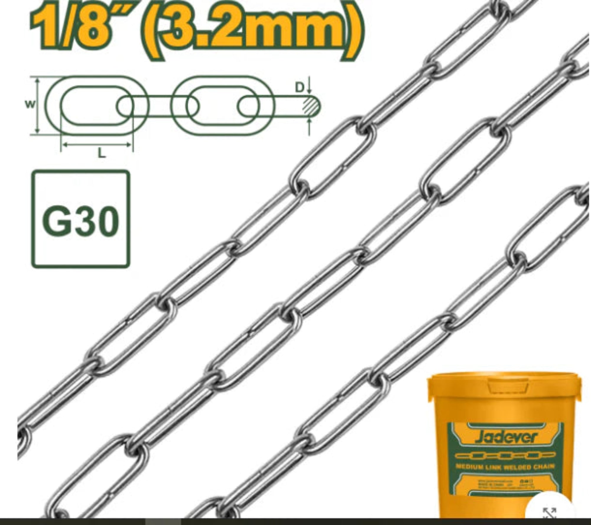 Jadever Steel Chain 3.2mm Plastic Coated 125m Durable & Secure