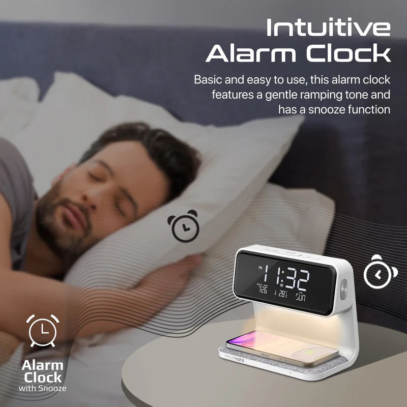 Promate Lumix-15W Multi-Function LED Alarm Clock with 15W Wireless Charger