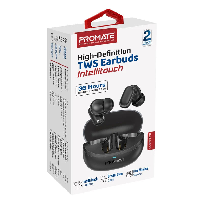 Promate Lush-Pro High-Definition TWS Earbuds with Intellitouch - BLACK