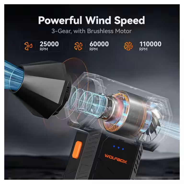 WOLFBOX MF50 Electric Air Duster – 110000 RPM Cordless Blower | Eco-Friendly, Rechargeable