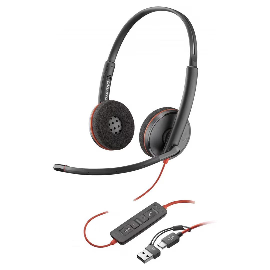 Poly Blackwire 3220 Wired Headset (Plantronics) – Noise-Canceling Stereo USB-C/USB-A | Zoom & Chromebook Certified