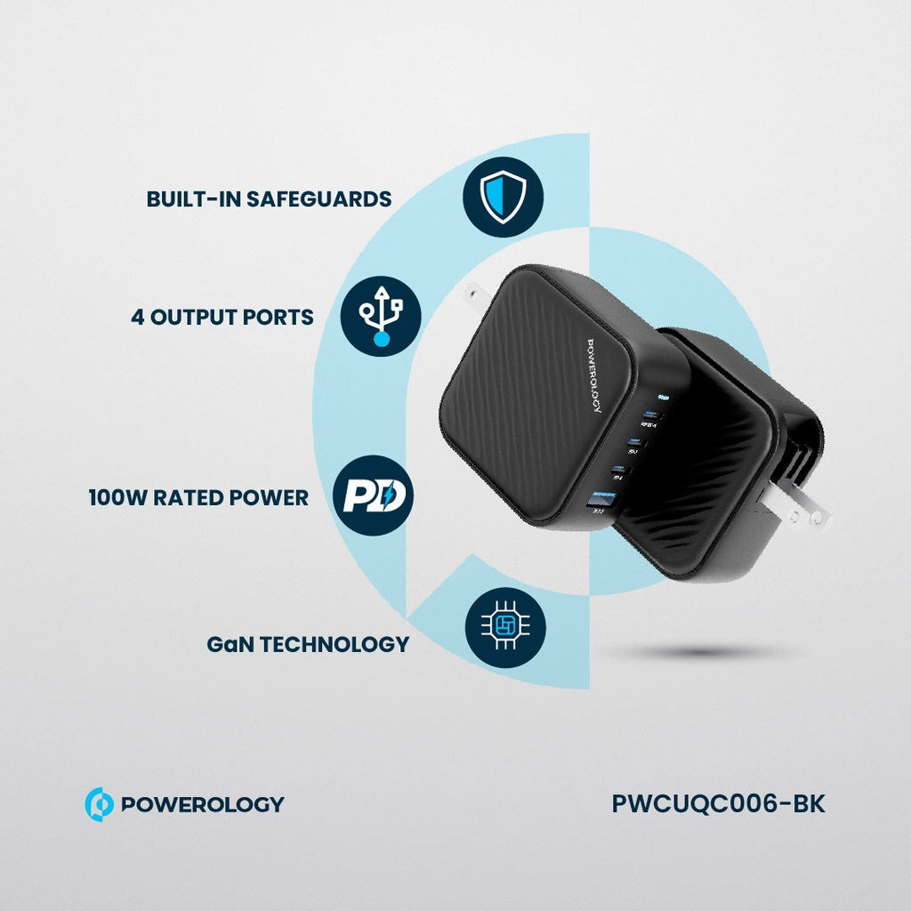Powerology 100W World Travel Charger | 3 PD + 1 QC3.0 Ports