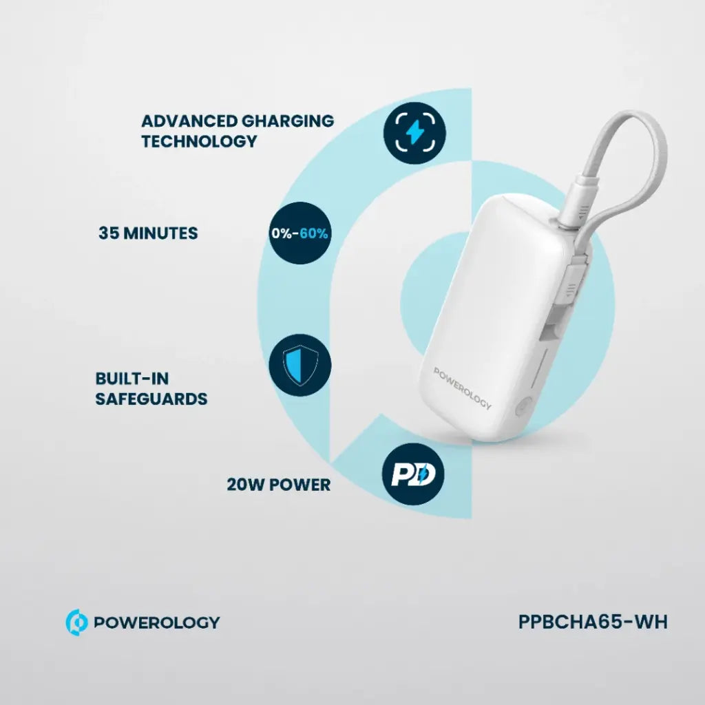 Powerology 5000mAh Mini Power Bank with PD 20W Fast Charge