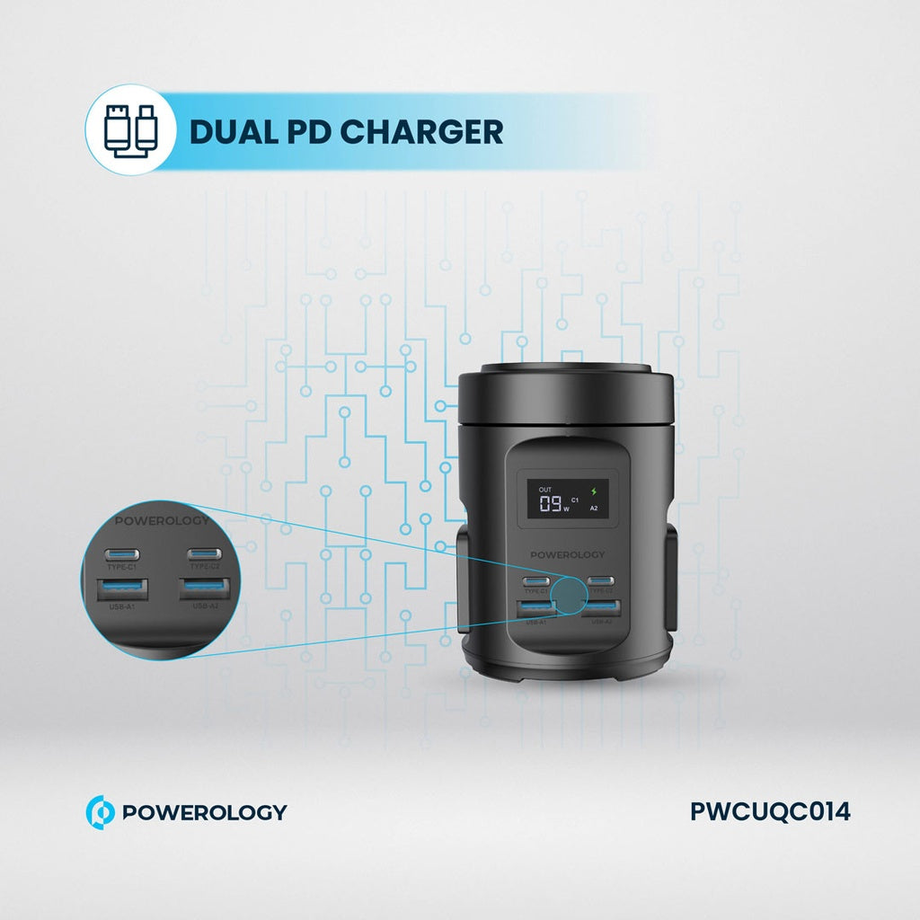 Powerology MagSafe Hub with USB-C PD & USB-A QC 3.0 – Fast Charging