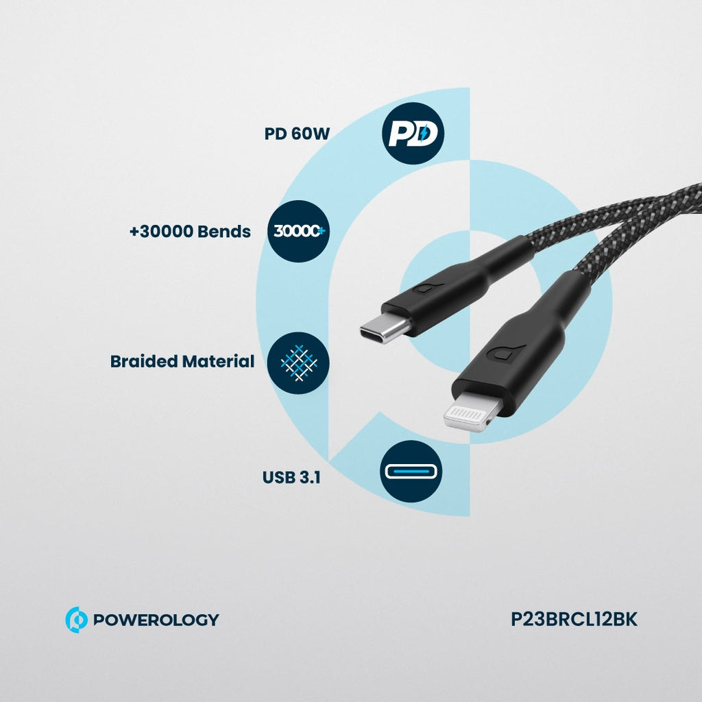Powerology Braided PD 60W Type-C to Lightning Cable 1.2M