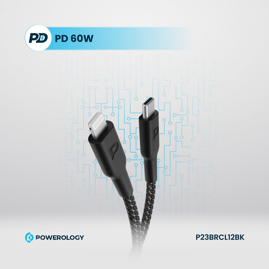 Powerology Braided PD 60W Type-C to Lightning Cable 1.2M