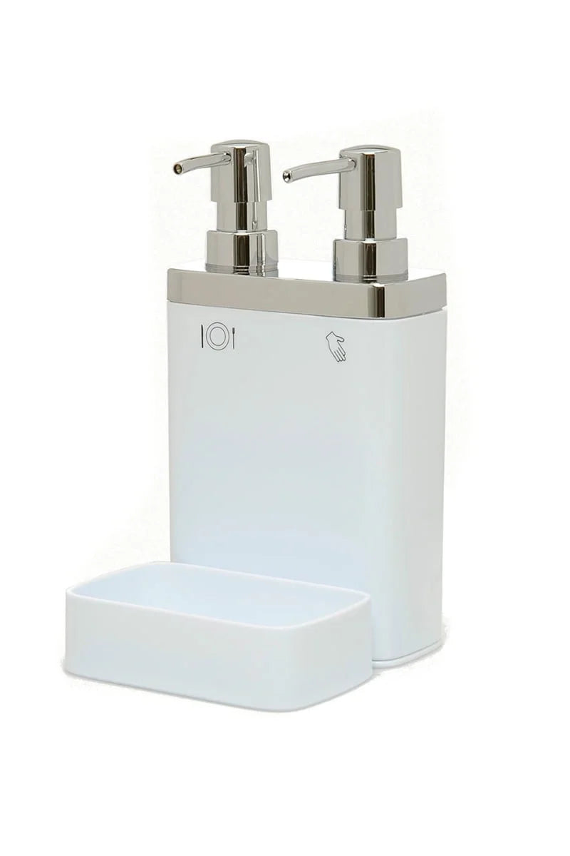 Primanova Double Soap Dispenser with Sponge Dish – White