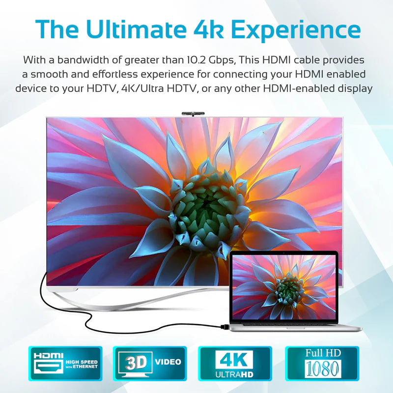 Promate ProLink4K1-300 High Definition Right Angle 4K HDMI Audio Video Cable - 3m