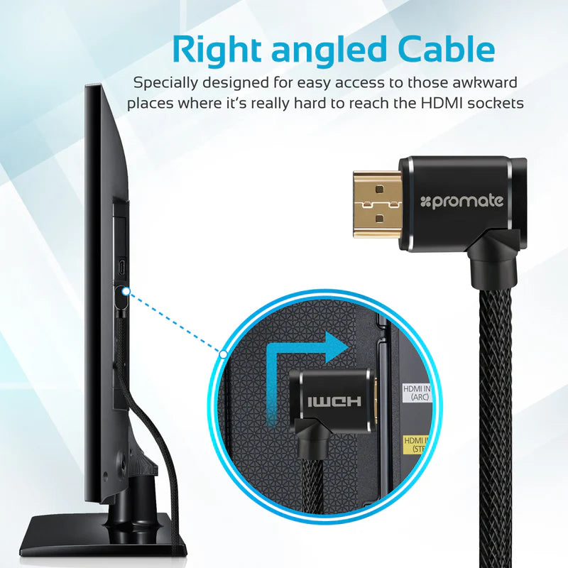 Promate ProLink4K1-300 High Definition Right Angle 4K HDMI Audio Video Cable - 3m