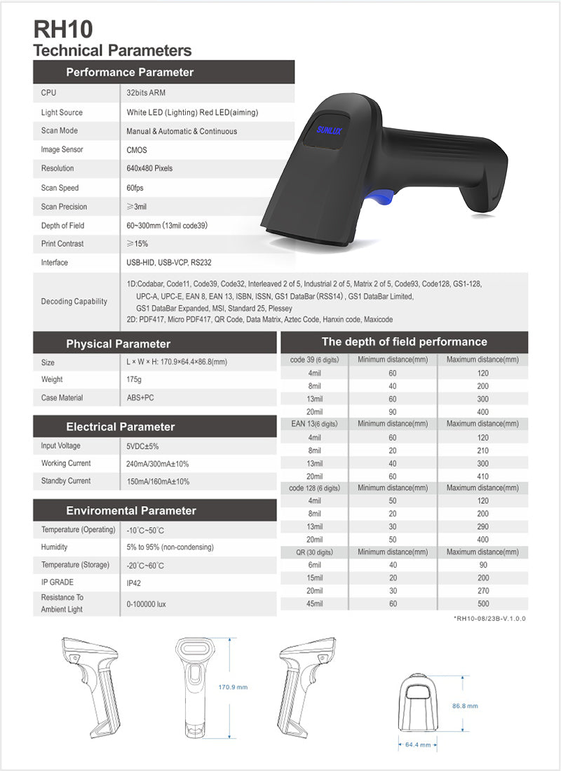 SUNLUX Wired 2D Barcode Scanner – Fast & Accurate Scanning