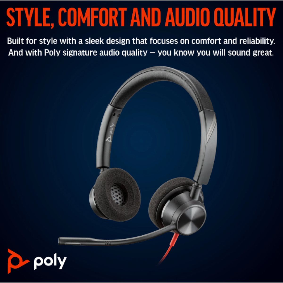Poly Blackwire 3320 Stereo USB-C Headset – Microsoft Teams Certified, Noise-Canceling Mic, USB-C/A Adapter