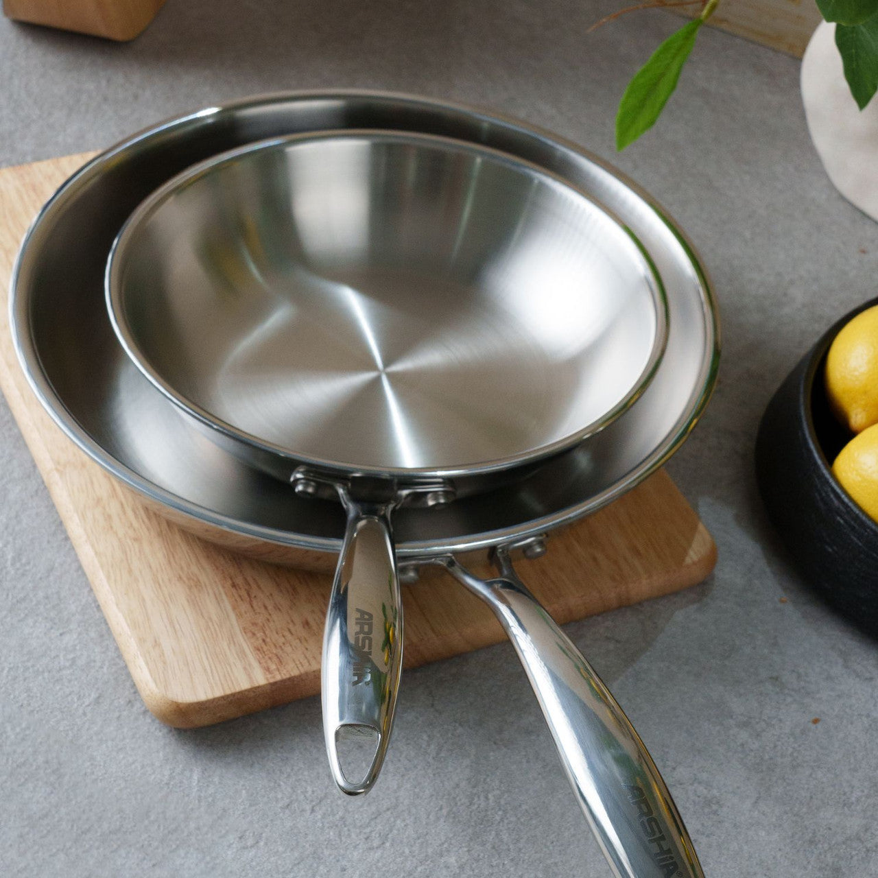 Arshia 22cm Tri-Ply Stainless Steel Frying Pan with Aluminum Core