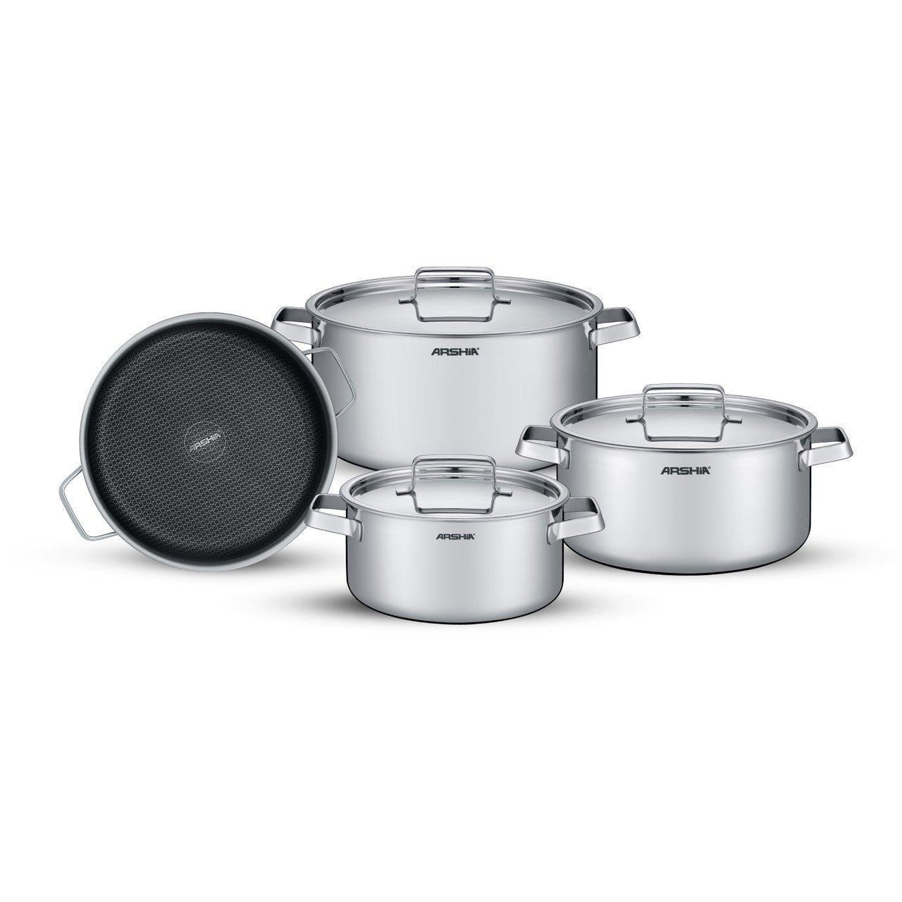 Arshia 8-Piece Tri-Ply Stainless Steel Cookware Set with Aluminum Core