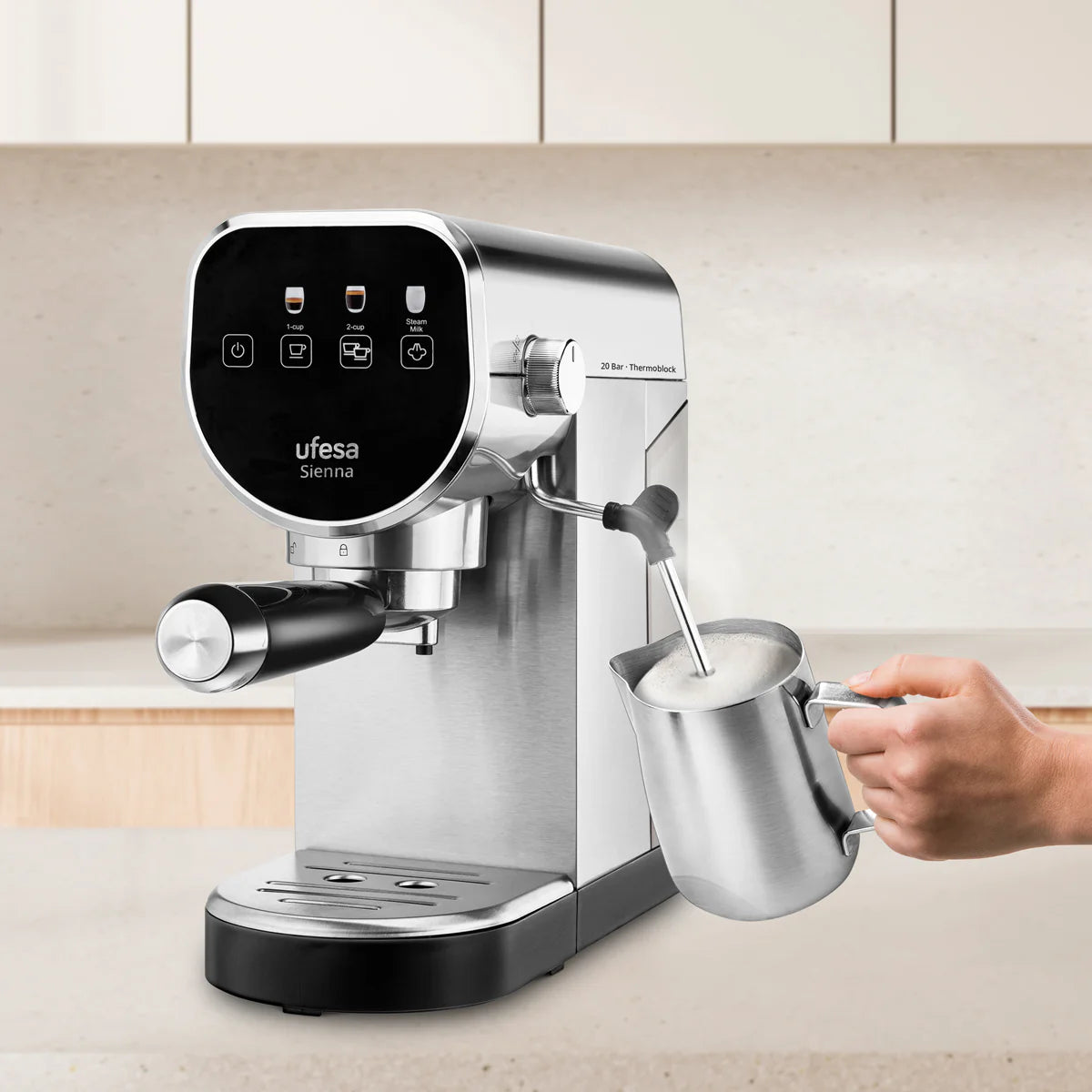 UFESA Sienna Thermoblock Espresso Machine - 20 Bar Coffee Maker with Steam Wand