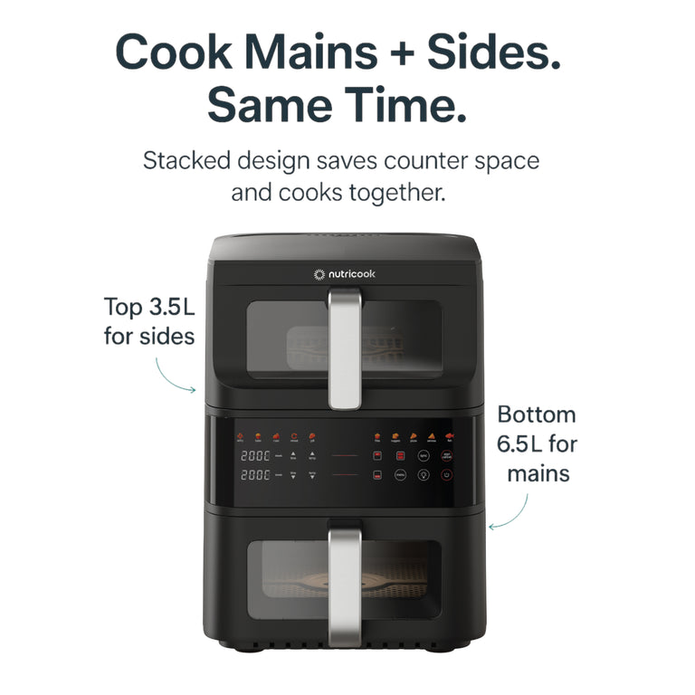 Nutricook AFDS240 Duo Stack Air Fryer | 10L (3.5L+6.5L) | 2500W | 10 Programs | Non-Stick Ceramic