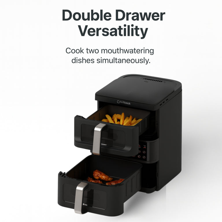 Nutricook AFDS240 Duo Stack Air Fryer | 10L (3.5L+6.5L) | 2500W | 10 Programs | Non-Stick Ceramic