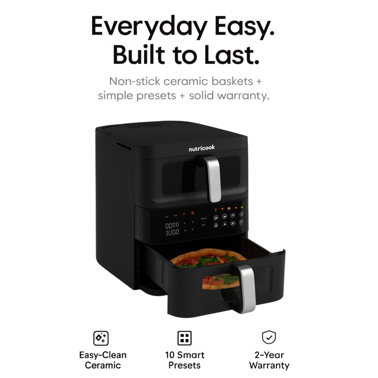 Nutricook AFDS240 Duo Stack Air Fryer | 10L (3.5L+6.5L) | 2500W | 10 Programs | Non-Stick Ceramic