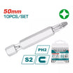 TOTAL PH2 Screwdriver Bits 50mm – 10pcs Magnetic S2