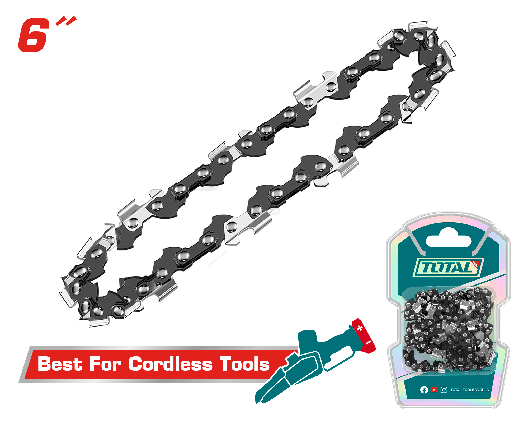 Total 20V Cordless Chainsaw – 15cm (6-Inch) Bar – Brushless Design
