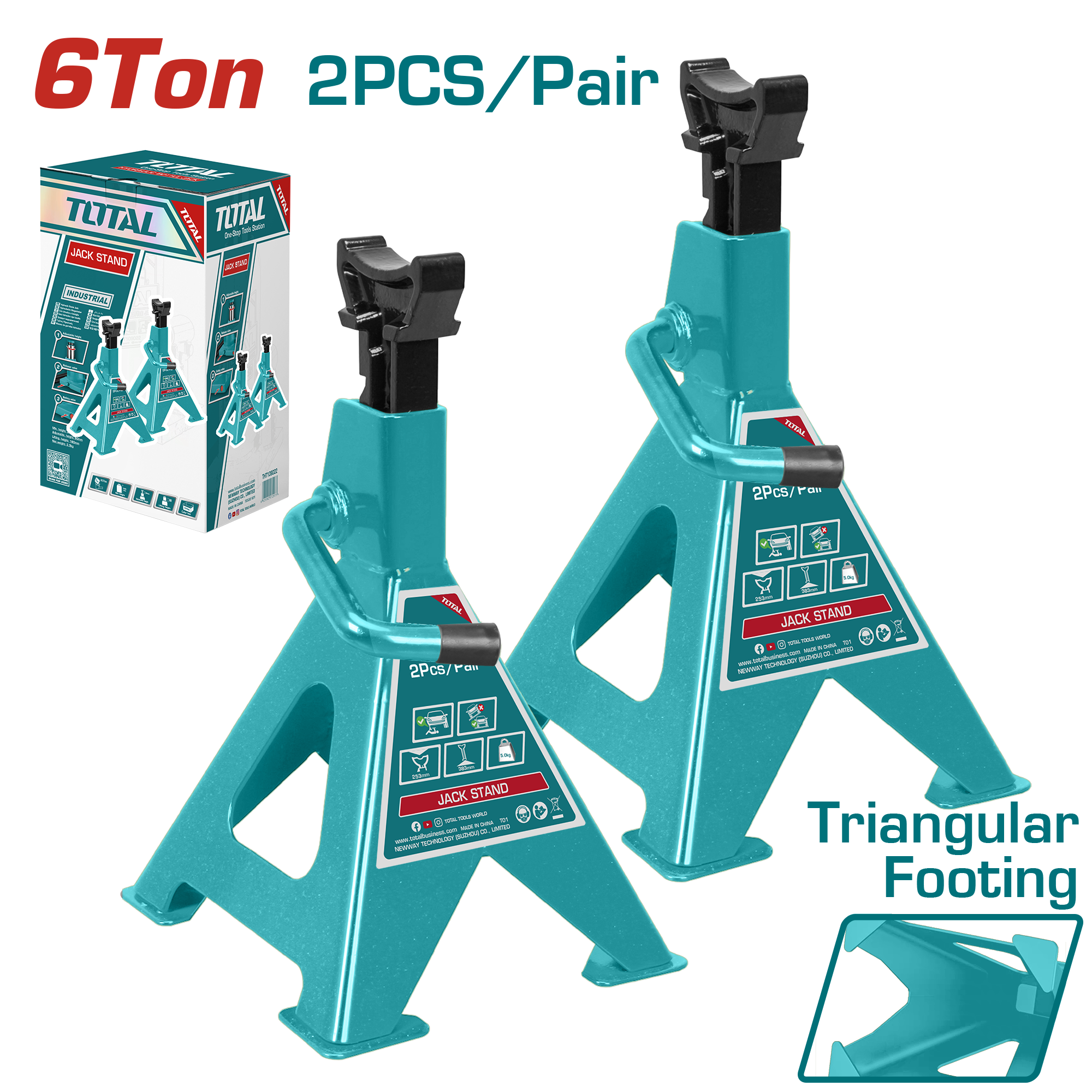 TOTAL Jack Stand Pair 6-Ton Capacity, Adjustable Height 388–580mm