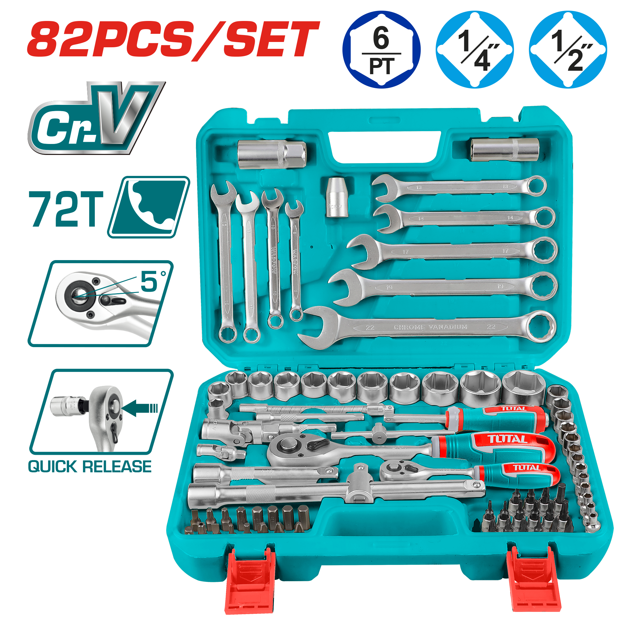 1/4˝ & 1/2˝ Drive Socket Set | 82-Piece by Total (THT421802)