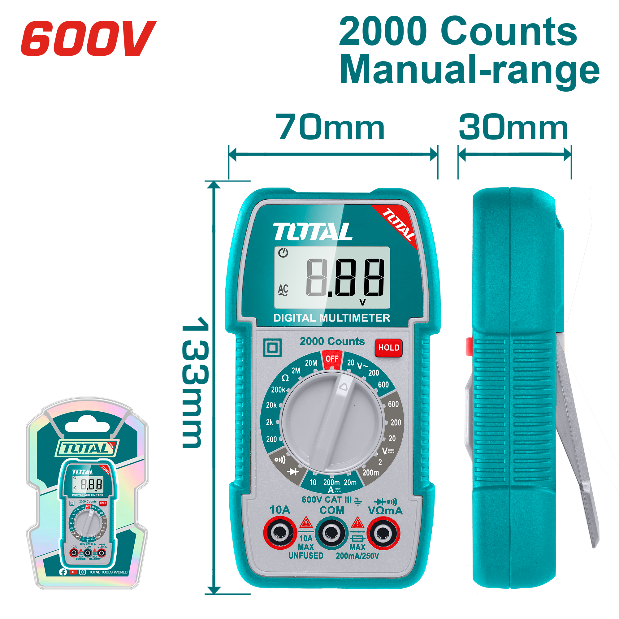 TOTAL Digital Multimeter True RMS, Backlight & NCV
