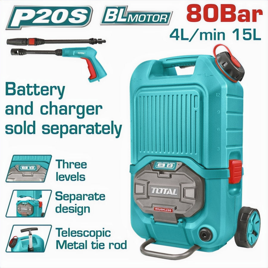 TOTAL 40V Cordless Pressure Washer 15L Tank & 5 Nozzles