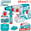 TOTAL 20V Rotary Hammer TRHLI202682 + 2x 4.0Ah Batteries