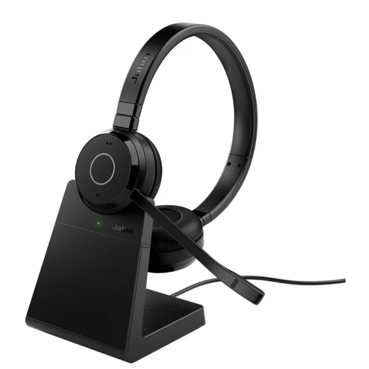 Jabra Evolve 65 TE Wireless Headset with Stand| Link 390a UC | Bluetooth 5.2 | Noise Cancelling | 16H Battery