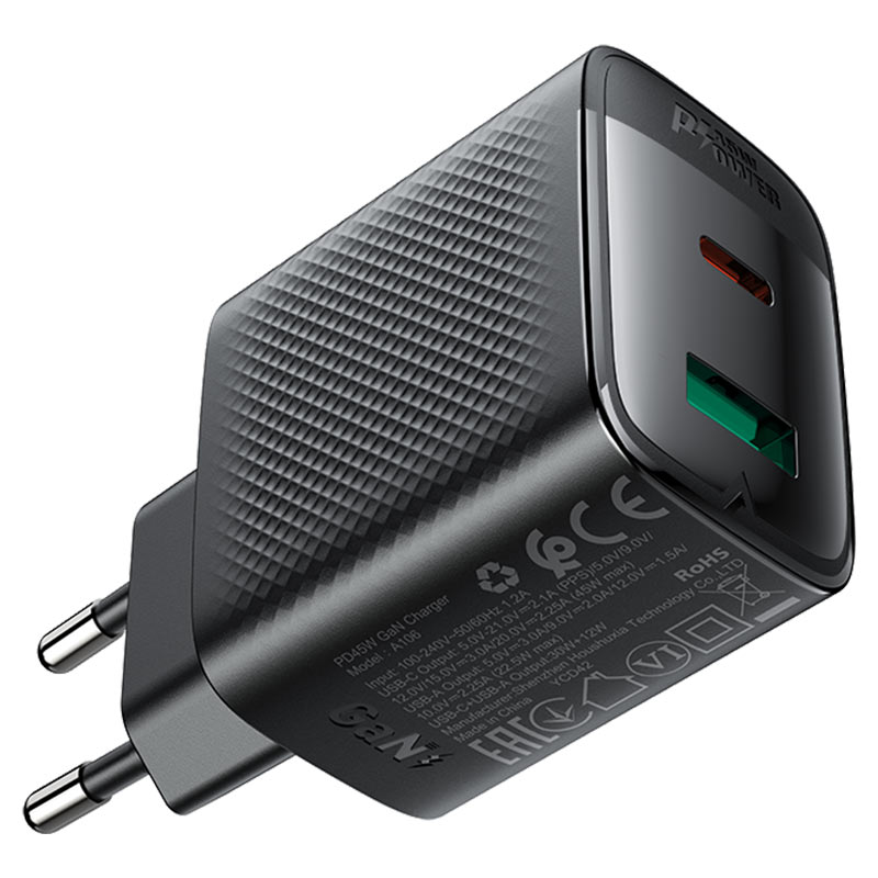 ACEFAST A106 PD45W GaN Wall Charger Dual Port USB-C + USB-A (EU)