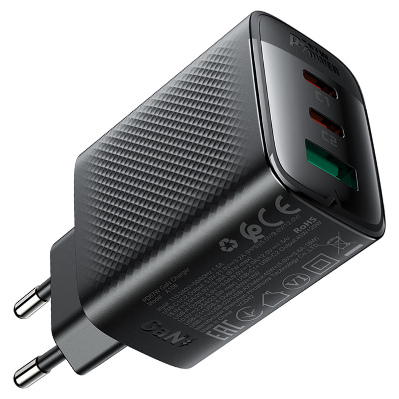 ACEFAST A108 PD67W Fast Charge Wall Charger (2xUSB-C + 1xUSB-A) EU Plug