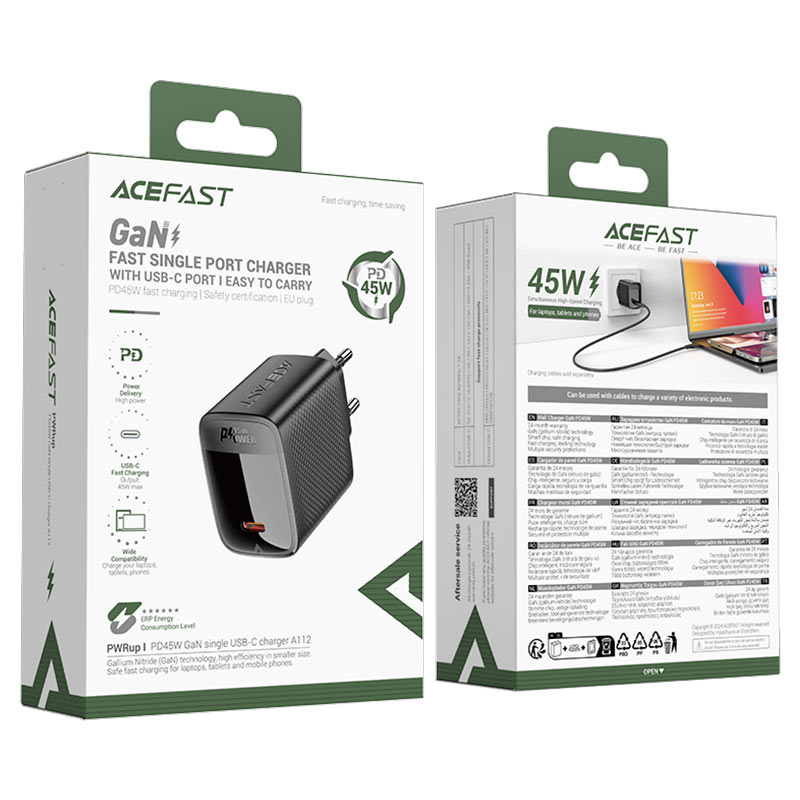 ACEFAST A112 PD45W GaN Wall Charger Single USB-C EU Plug