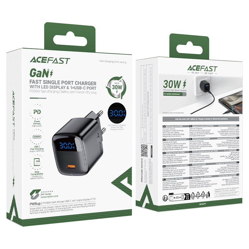 ACEFAST A113 PD20W GaN USB-C Charger with LED Display Set P5 (EU)