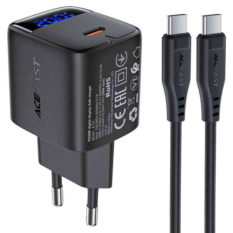 ACEFAST A113 PD20W GaN USB-C Charger with LED Display Set P5 (EU)