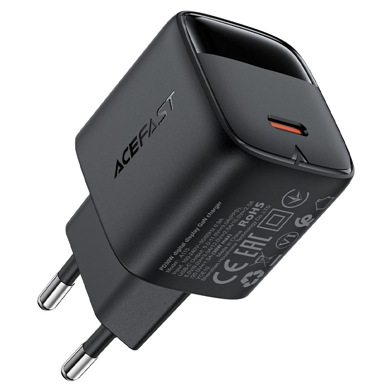 ACEFAST A115 PD30W GaN Wall Charger with LED Display & USB-C Cable (EU)