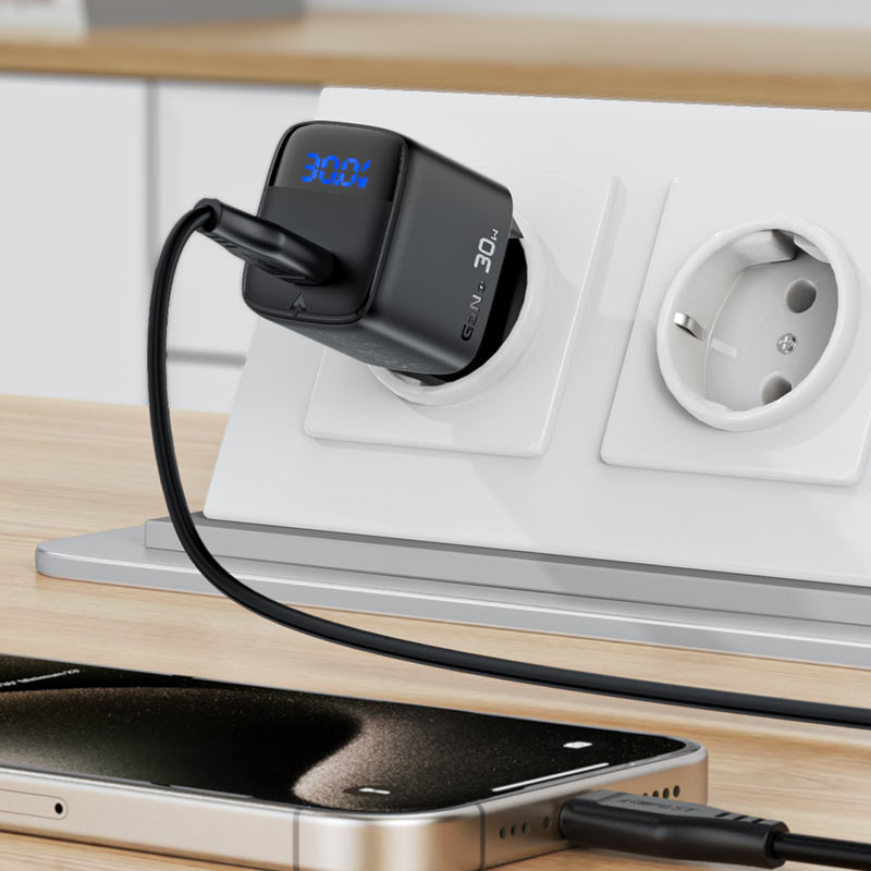 ACEFAST A115 PD30W GaN Wall Charger with LED Display & USB-C Cable (EU)