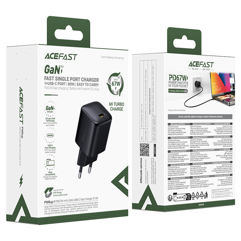ACEFAST A134 PD67W GaN Wall Charger Single USB-C EU Plug