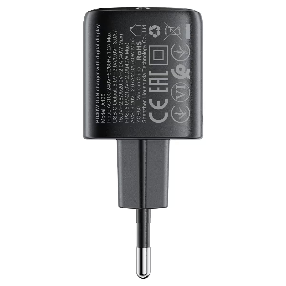 ACEFAST A135 GaN Wall Charger 40W PD – LED Display, AVS Fast Charging, EU Plug
