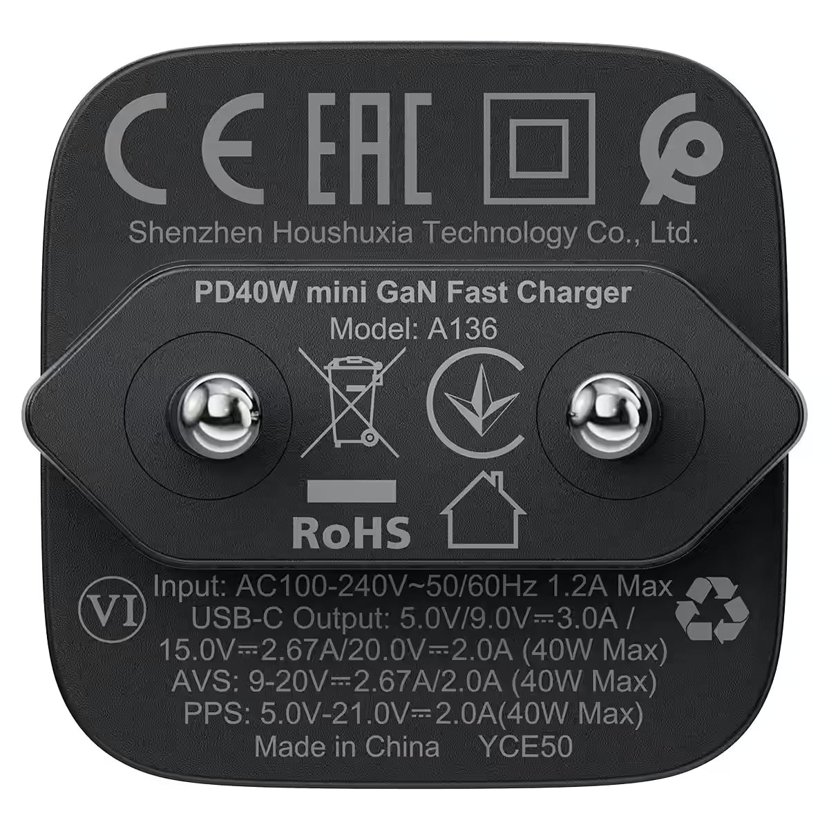 ACEFAST A136 GaN Wall Charger 40W PD – USB-C, AVS Fast Charging, EU Plug
