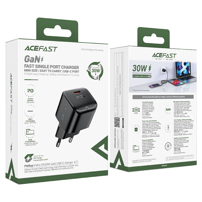 ACEFAST A77 Mini PD30W GaN Wall Charger Single USB-C EU Plug