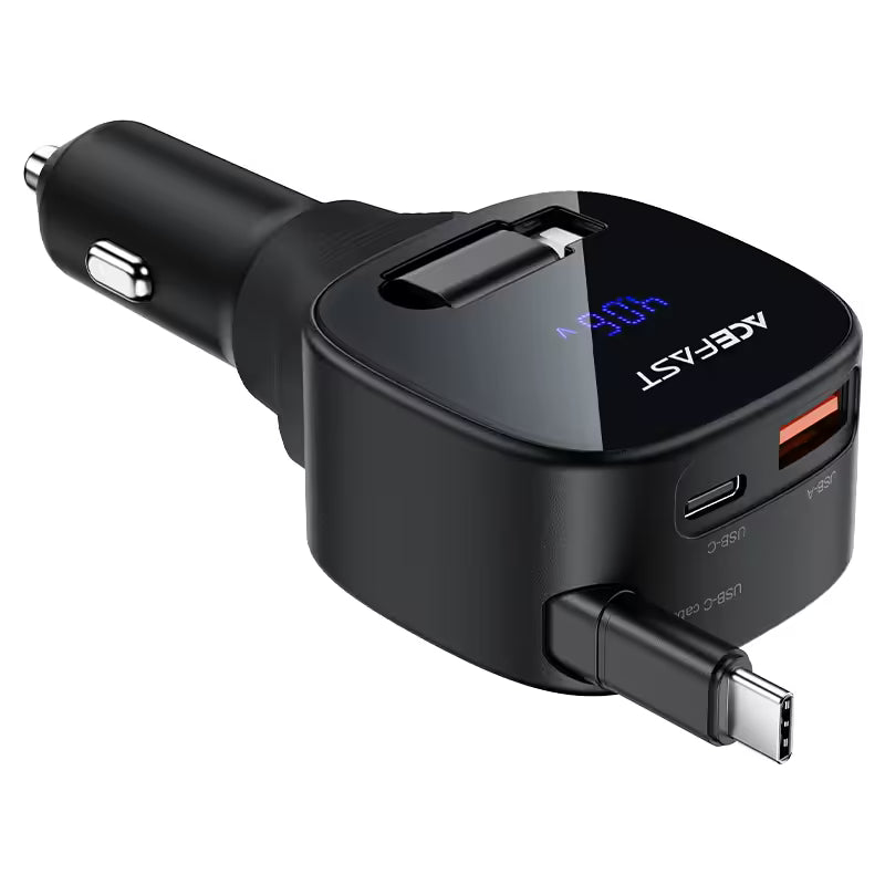 ACEFAST B17 95W Fast Car Charger with Retractable USB-C Cable (2×USB-C + USB-A)