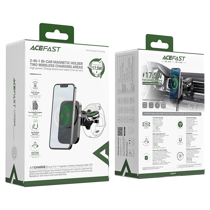 Acefast D18 15W Fast Wireless Car Charger & Magnetic Holder