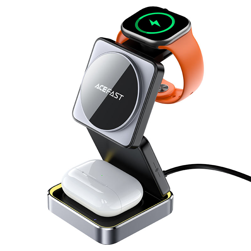 ACEFAST E20 3-in-1 Wireless Charging Station – Phone, Watch & Earbuds, 15W MAG-Charge