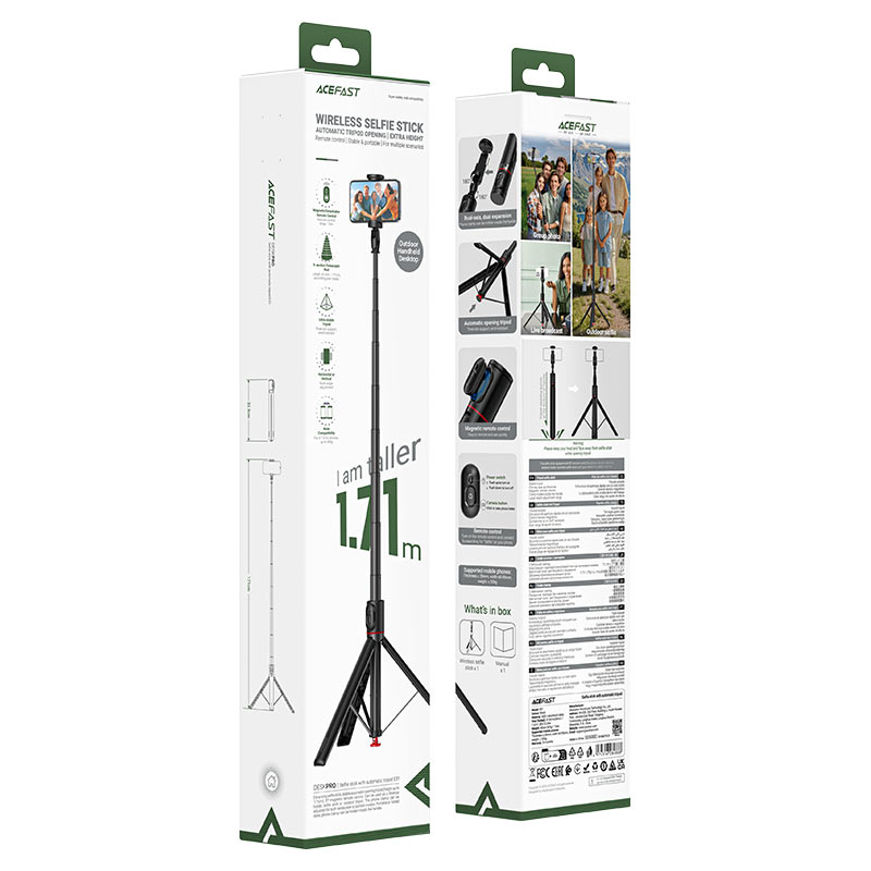 ACEFAST E31 Selfie Stick with Automatic Tripod – 1.71m Telescopic, Bluetooth Remote