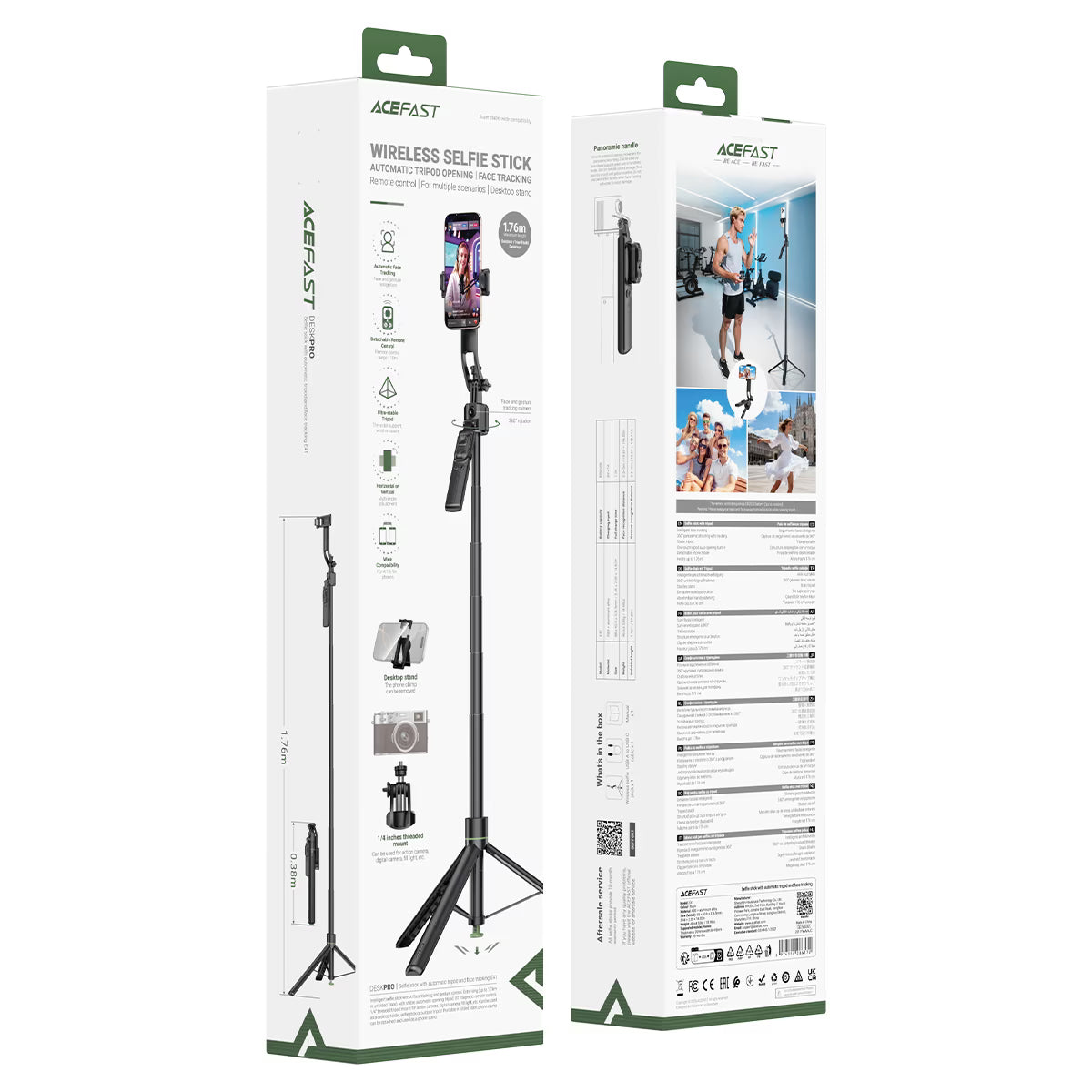 ACEFAST E41 Selfie Stick with Tripod & AI Face Tracking – 1.76m, Bluetooth Remote