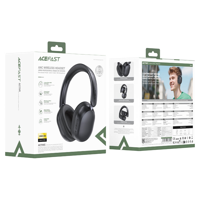 ACEFAST H12 ANC Wireless Headset – 48dB Hybrid ANC | 40mm Hi-Fi | Bluetooth 5.4 | 80H Battery | Game Mode | Bass Boost