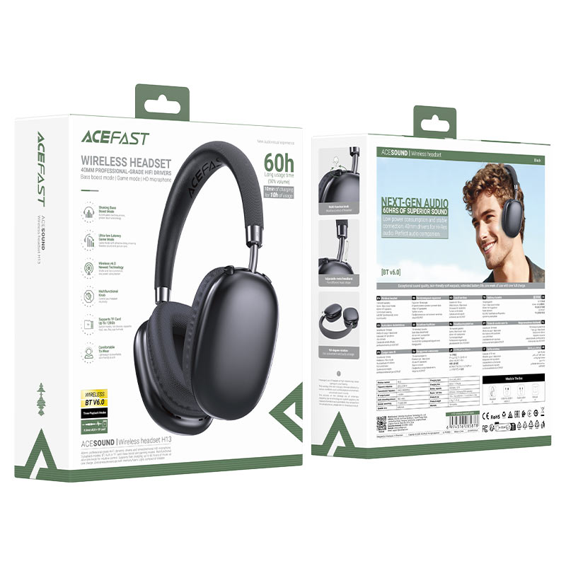 ACEFAST H13 Wireless Headset – Bluetooth 6.0 | 40mm Hi-Fi Drivers | 60H Battery | Game Mode | Bass Boost | TF Card